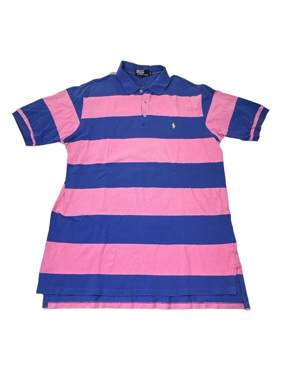 VTG POLO RALPH LAUREN Made in USA Mens Polo Shirt Pink Blue 100% Cotton Size XL